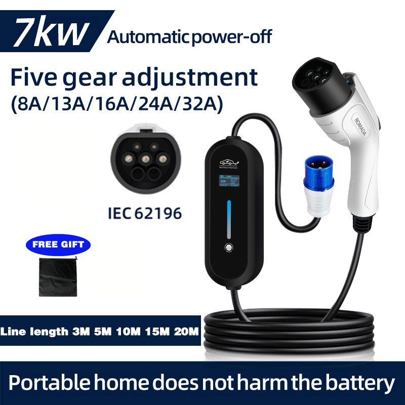 ROMADA 7KW 32A EV Portable Cha - Portable Ev Charger 32A Type 2 Cee Plug 评论和价格